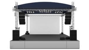 Front view of outdoor gig stage. 3D render
